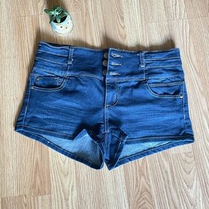 Rue 21 dark denim jean shorts like brand new 7/8 zipper buttons 5 pocket fun -K